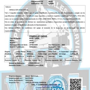 NUEVA CERTIFICACION DE GRUAS TORRE